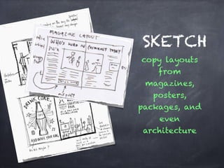 SKETCH
copy layouts
from
magazines,
posters,
packages, and
even
architecture
 