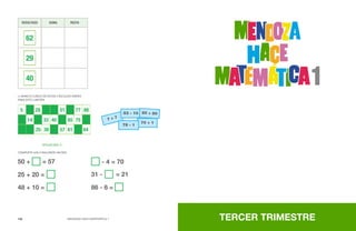 110 MENDOZA HACE MATEMÁTICA 1 MENDOZA HACE MATEMÁTICA 1 
c) MARCA CUÁLES DE ESTOS CÁLCULOS SIRVEN 
PARA ESTE CARTÓN. 
SITUACIÓN 7: 
COMPLETA LOS CASILLEROS VACÍOS: 
TERCER TRIMESTRE 
 