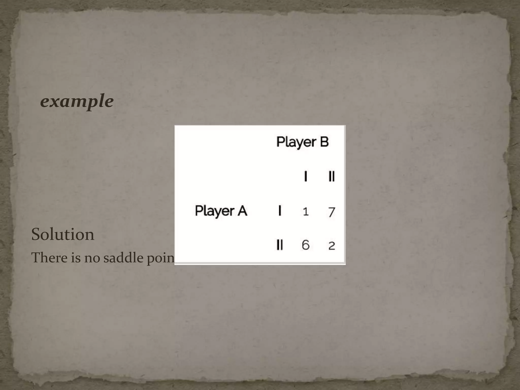 example
Solution
There is no saddle point
 