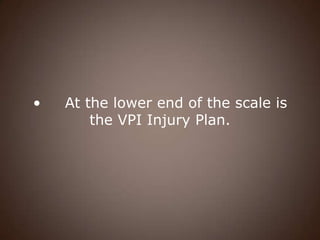 •   At the lower end of the scale is
        the VPI Injury Plan.
 