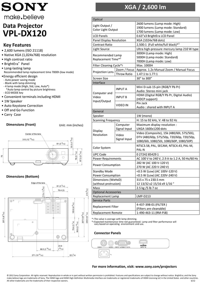 Sony VPLDX120 Projector PDF