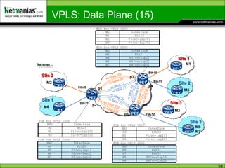 PE2 PE1 Eth20 Eth11 Site 1 Site 2 PE3 Eth30 Site 3 vc label 102 vc label 103 vc label 201 vc label 301 vc label 302 vc label 203 p1 p2 p3 p4 p5 p6 FIB for VPLS 2000 FIB for VPLS 1000 FIB for VPLS 1000 Site 1 Eth21 Site 2 Eth10 vc label 12 vc label 21 M2 M1 M3 M5 M4 vc label 13 vc label 31 vc label 32 vc label 23 Site 3 M6 M7 FIB for VPLS 2000 FIB for VPLS 1000 FIB for VPLS 2000 VPLS: Data Plane (15) CE1 CE3 P4/vc-lsp31 M6 Interface MAC P4/vc-lsp31 M7 P3/vc-lsp21 M4 Eth11 M5 Interface MAC P6/vc-lsp203 M2 P5/vc-lsp103 M1 Eth30 M3 Interface MAC P2/vc-lsp302 M3 P1/vc-lsp102 M1 Eth20 M2 CE2 CE1 CE2 CE3 P2/vc-lsp32 M6 P2/vc-lsp32 M7 Interface MAC P1/vc-lsp12 M5 Eth21 M4 Interface MAC P4/vc-lsp301 M3 P3/vc-lsp201 M2 Eth10 M1 Eth31 M7 Interface MAC P6/vc-lsp23 M4 P5/vc-lsp13 M5 Eth31 M6 