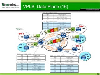 PE2 PE1 Eth20 Eth11 Site 1 Site 2 PE3 Eth30 Site 3 vc label 102 vc label 103 vc label 201 vc label 301 vc label 302 vc label 203 p1 p2 p3 p4 p5 p6 FIB for VPLS 2000 FIB for VPLS 1000 FIB for VPLS 1000 Site 1 Eth21 Site 2 Eth10 vc label 12 vc label 21 M2 M1 M3 M5 M4 vc label 13 vc label 31 vc label 32 vc label 23 Site 3 M6 M7 FIB for VPLS 2000 FIB for VPLS 1000 FIB for VPLS 2000 VPLS: Data Plane (16) CE1 CE3 P4/vc-lsp31 M6 Interface MAC P4/vc-lsp31 M7 P3/vc-lsp21 M4 Eth11 M5 Interface MAC P6/vc-lsp203 M2 P5/vc-lsp103 M1 Eth30 M3 Interface MAC P2/vc-lsp302 M3 P1/vc-lsp102 M1 Eth20 M2 IP M2 M1 102 Tunnel Label L2H IP M2 M1 CE2 CE2 CE1 CE1 P2/vc-lsp32 M6 P2/vc-lsp32 M7 Interface MAC P1/vc-lsp12 M5 Eth21 M4 Interface MAC P4/vc-lsp301 M3 P3/vc-lsp201 M2 Eth10 M1 Eth31 M7 Interface MAC P6/vc-lsp23 M4 P5/vc-lsp13 M5 Eth31 M6 IP M4 M5 IP M4 M5 12 Tunnel Label L2H IP M2 M1 IP M4 M5 