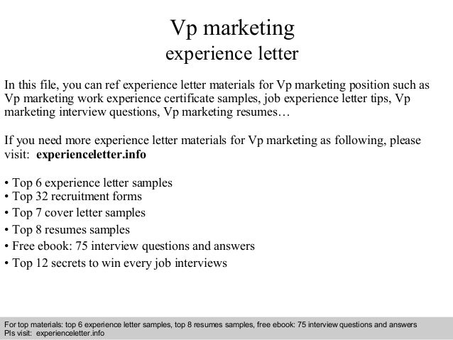 Vp Marketing Experience Letter