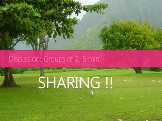1 
Discussion: Groups of 2, 5 min. 
SHARING !!  