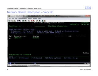 Common Europe Conference – Vienna | June 2012

Network Server Description – Vary On




44                                              © 2012 IBM Corporation
 