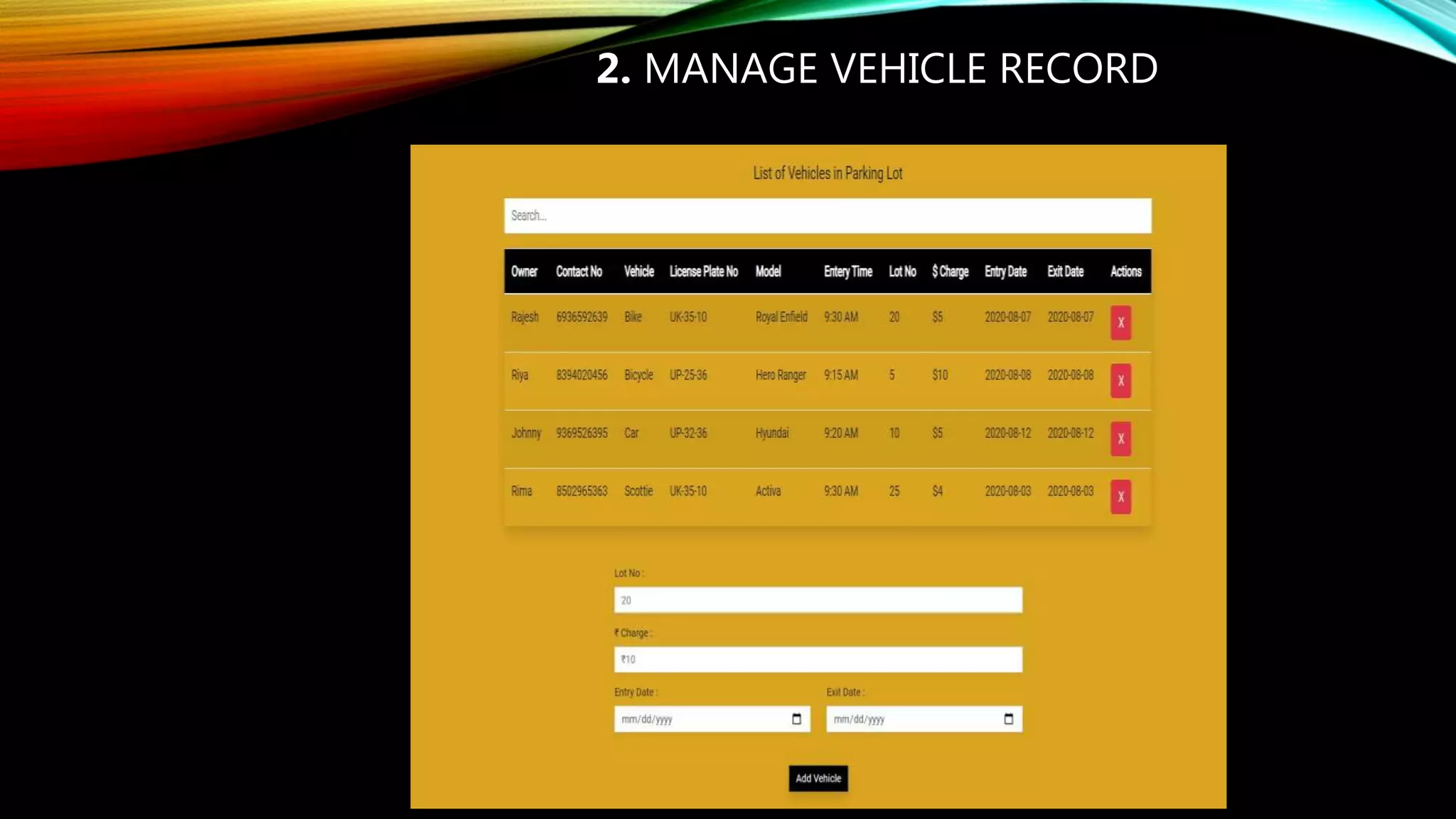 2. MANAGE VEHICLE RECORD
 