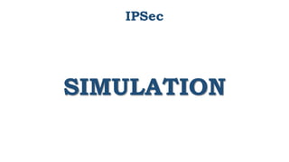 IPSec
• Protocoles de sécurité:
ESP – AH
• SADB (Security
Associations Database)
• Gestion des clés
• Mécanismes de sécurité
• SPD (Security Policy
Database)
SIMULATION
 