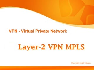 VPN - Virtual Private Network


Layer-2 VPN MPLS   Layer-2 VPN MPLS

                                     Rosmida Syarif Edvian
 