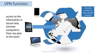 VPN function
Security
connect in
same private
network
access to the
information in
secure way
(remote
computers)
from any plce
in the word
Nour frikha & Becem Adid 6
 