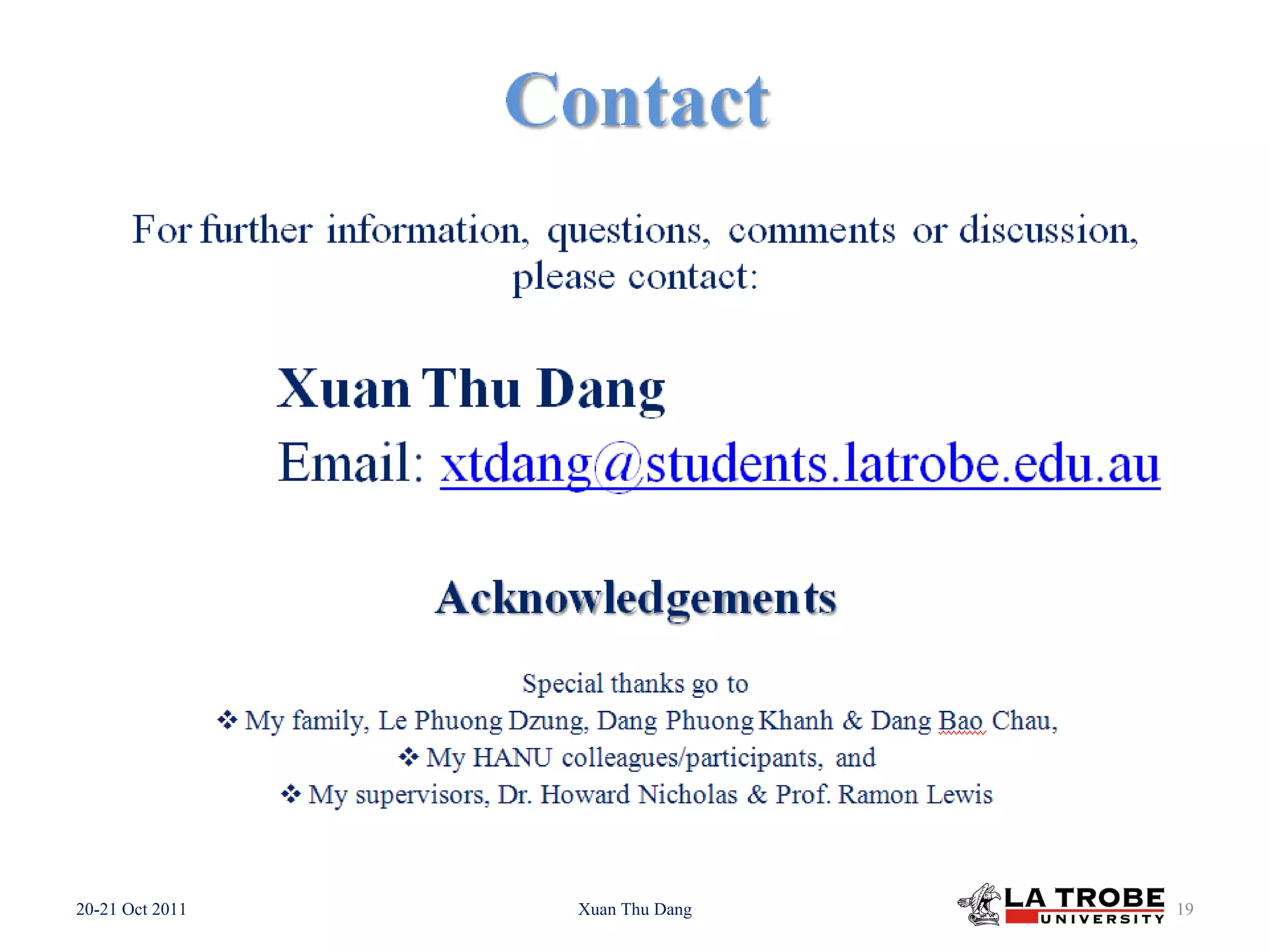 20-21 Oct 2011 Xuan Thu Dang