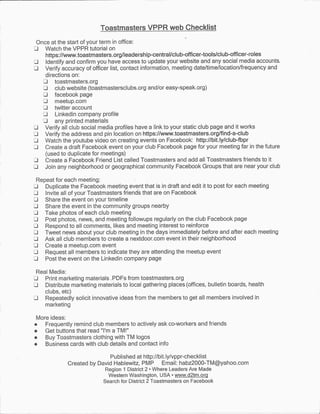 Toastmasters VPPR Checklist