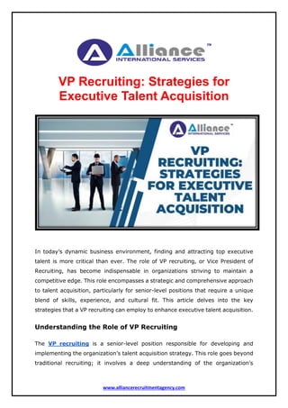 VP Recruiting - Strategies for Executive Talent Acquisition | PDF