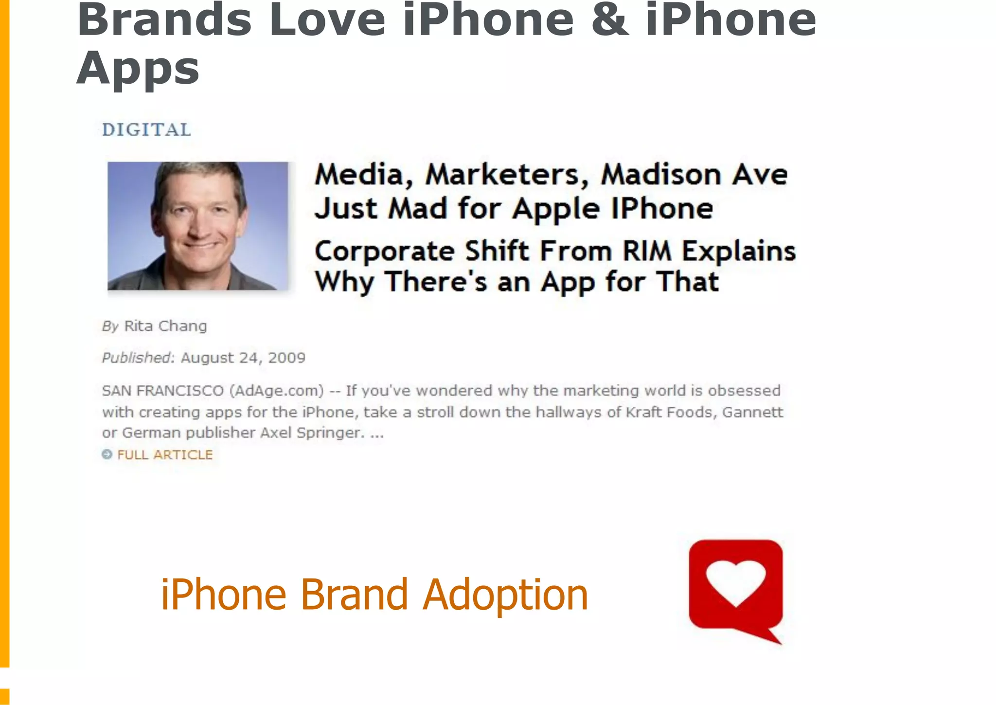 Brands Love iPhone & iPhone
Apps




   iPhone Brand Adoption
 