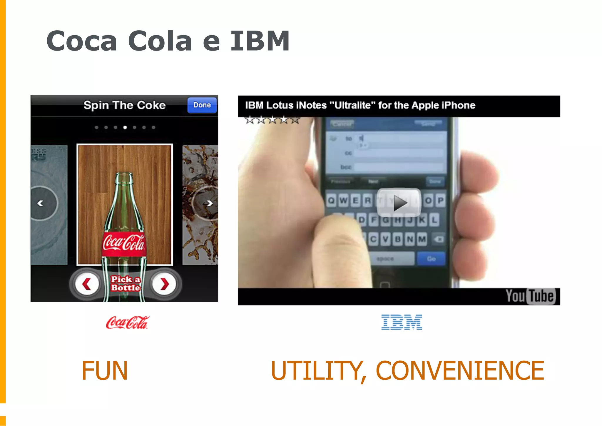 Coca Cola e IBM




  FUN        UTILITY, CONVENIENCE
 