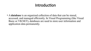 visual programming database and database types and explanation unit 5 ...