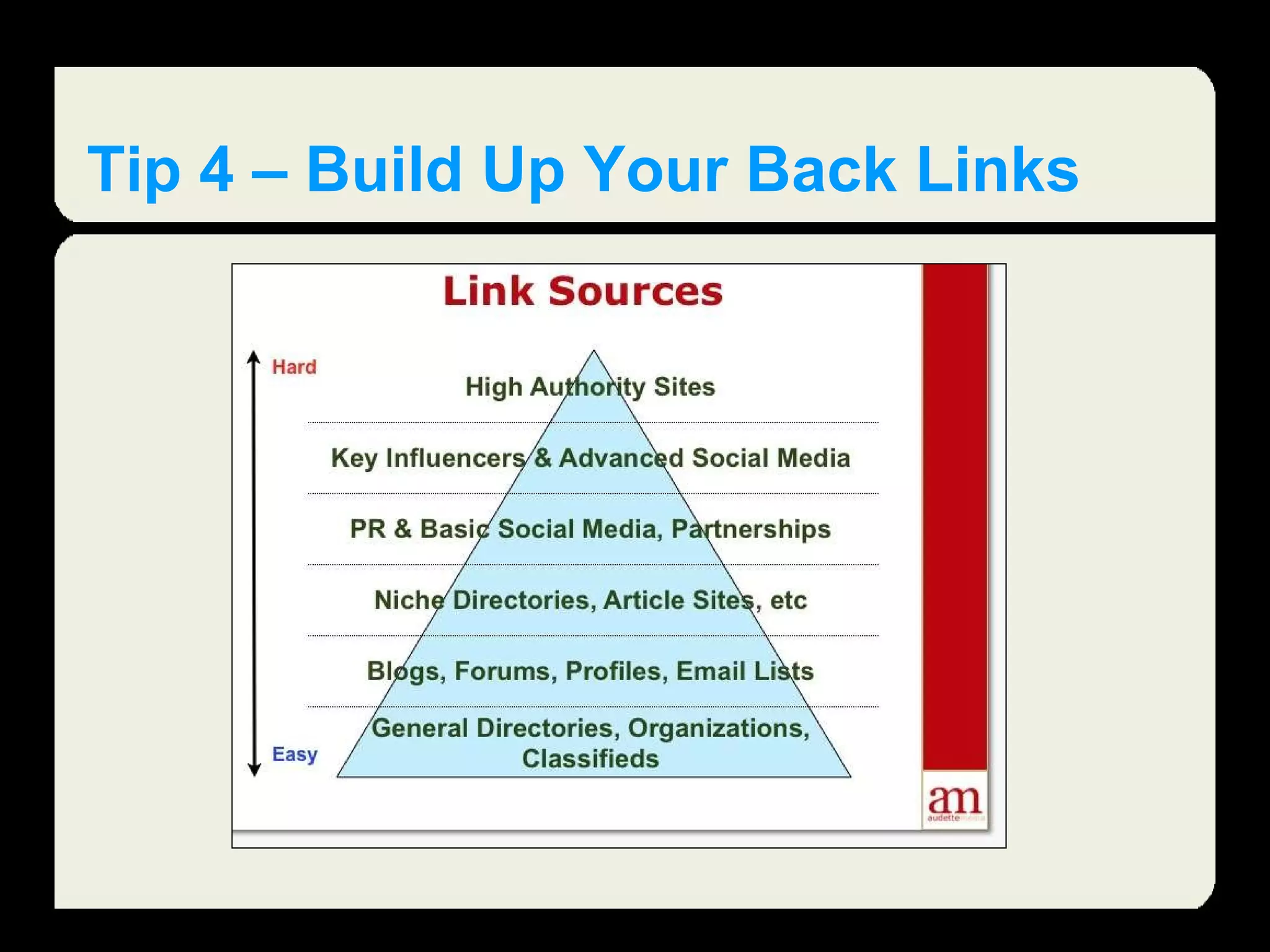 Tip 4 – Build Up Your Back Links 