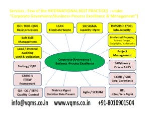 Lean Six Sigma(Black Belt, Green Belt, Yellow Belt),  ISO 9001 QMS,