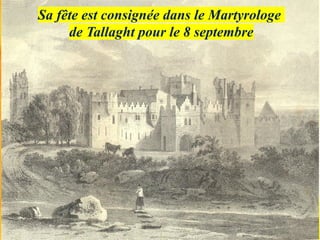 Sa fête est consignée dans le Martyrologe
de Tallaght pour le 8 septembre
 