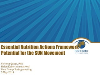 Essential Nutrition Actions Framework
Potential for the SUN Movement
Victoria Quinn, PhD
Helen Keller International
Core Group Spring meeting
5 May 2014
 