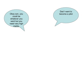 Dad I want to become a pilot Okey son, you could be whatever you want but you need very high marks. 