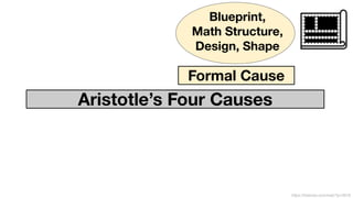 Blueprint,
Math Structure,
Design, Shape
https://historeo.com/web/?p=3918
Formal Cause
Aristotle’s Four Causes
 