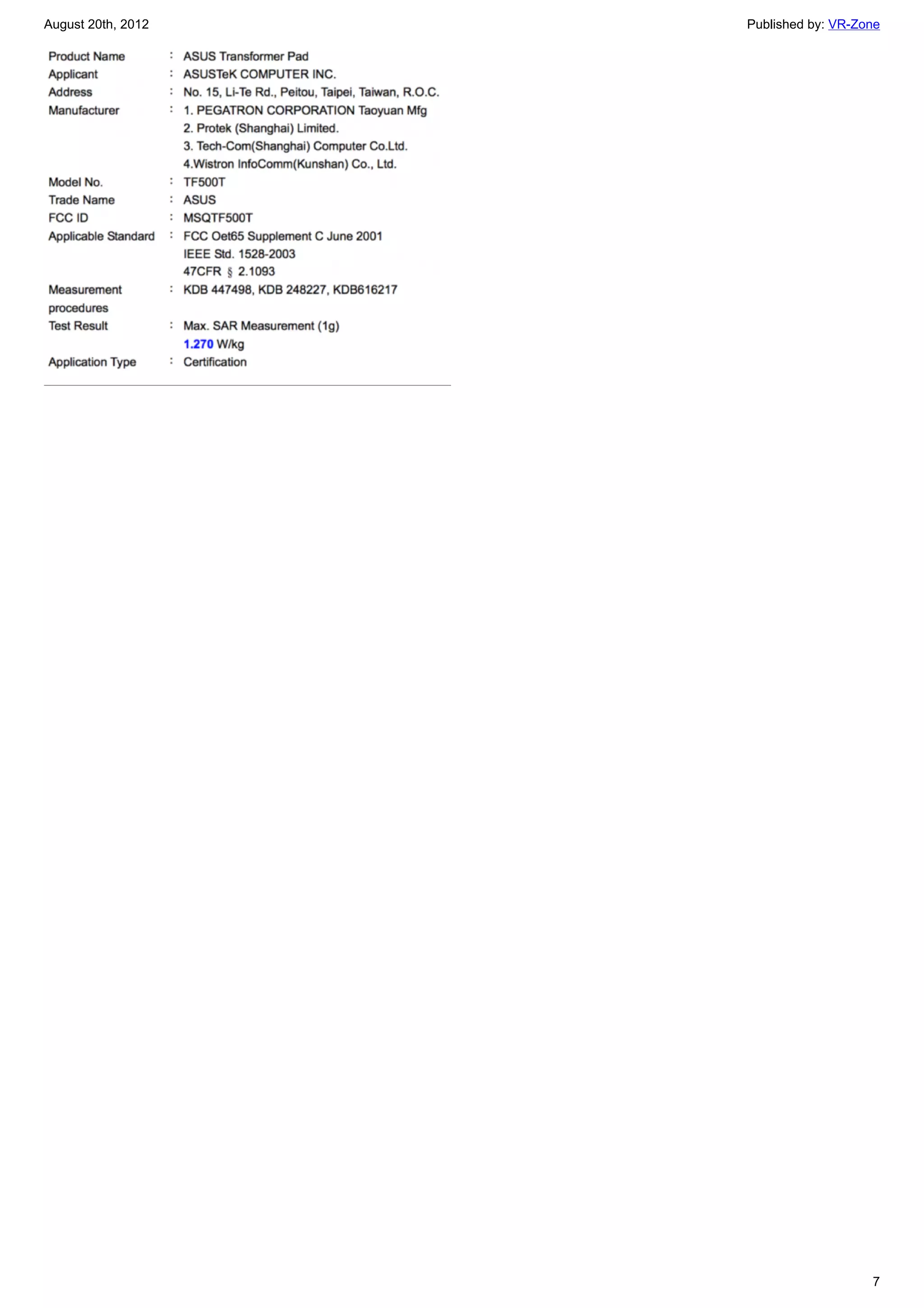 August 20th, 2012   Published by: VR-Zone




                                       7
 