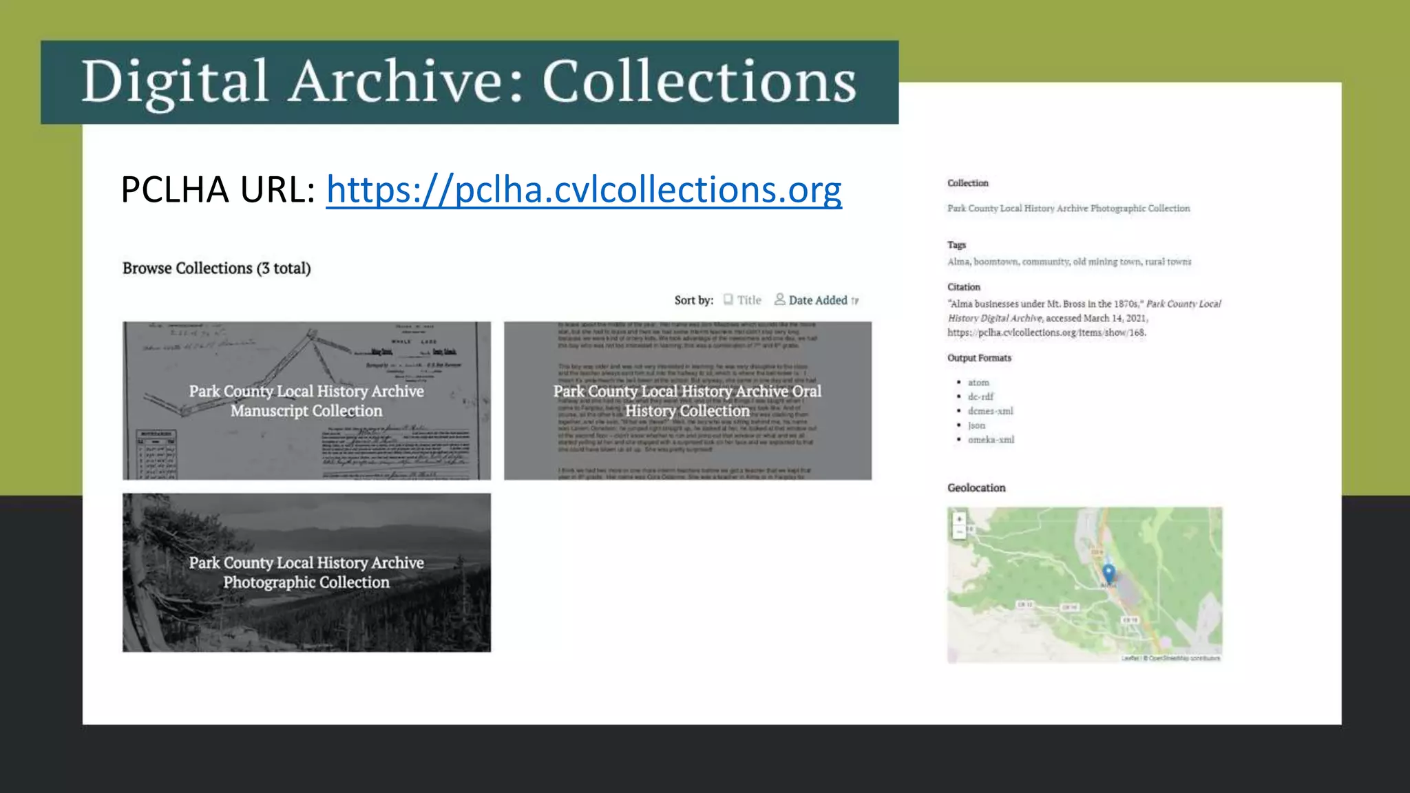 PCLHA URL: https://pclha.cvlcollections.org
 