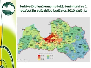 Iedzīvotāju ienākuma nodokļa ieņēmumi uz 1
iedzīvotāju pašvaldību budžetos 2010.gadā, Ls
 