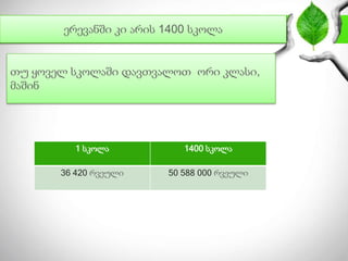ერევანში კი არის 1400 სკოლა
1 სკოლა 1400 სკოლა
36 420 რვეული 50 588 000 რვეული
თუ ყოველ სკოლაში დავთვალოთ ორი კლასი,
მაშინ
 