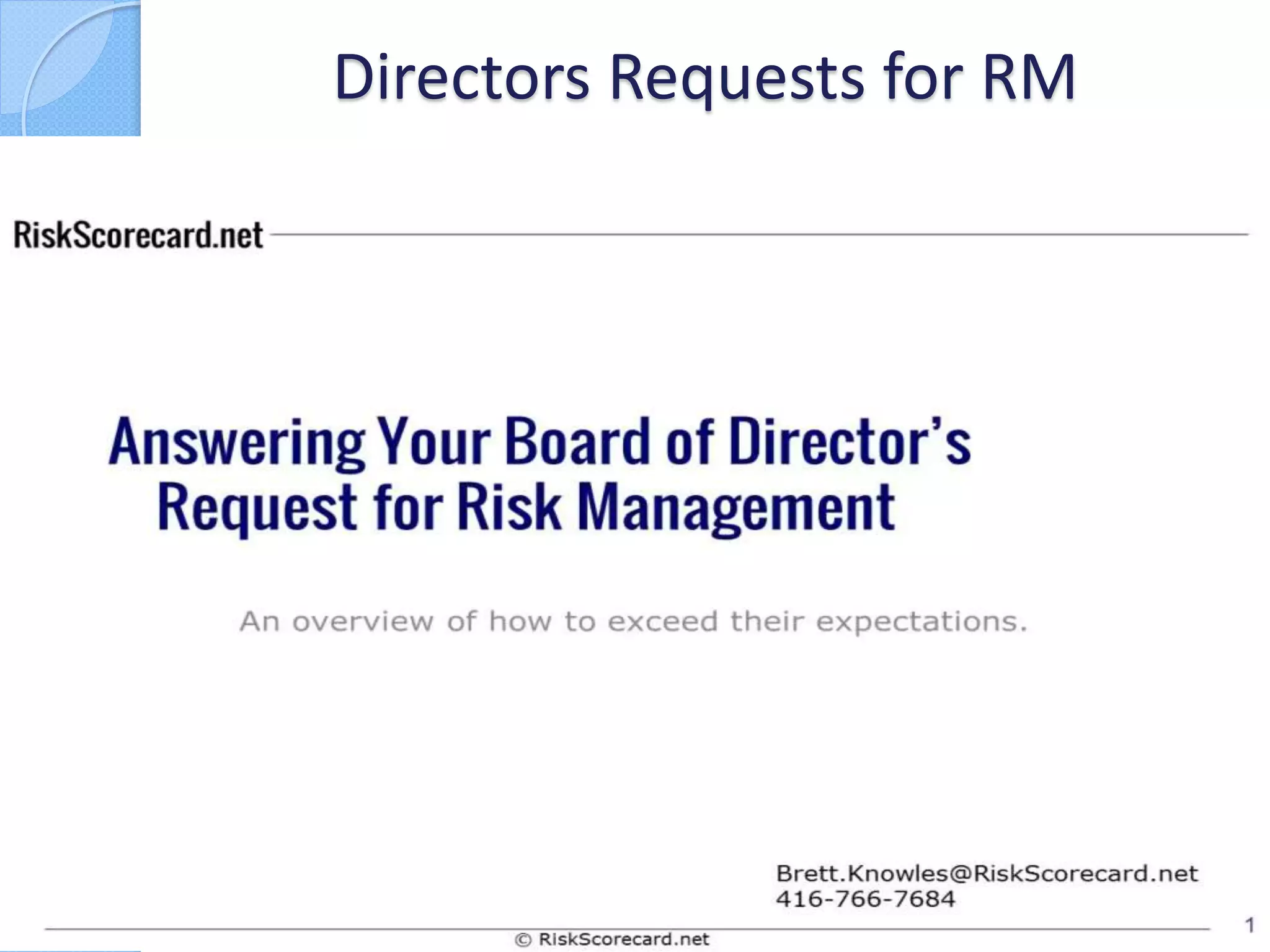 Directors Requests for RM
 