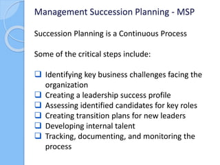  Succession planning is an important strategic
business initiative for all organizations.
 By (1) starting early, (2) em...