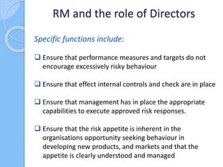 RM and the role of Directors
 