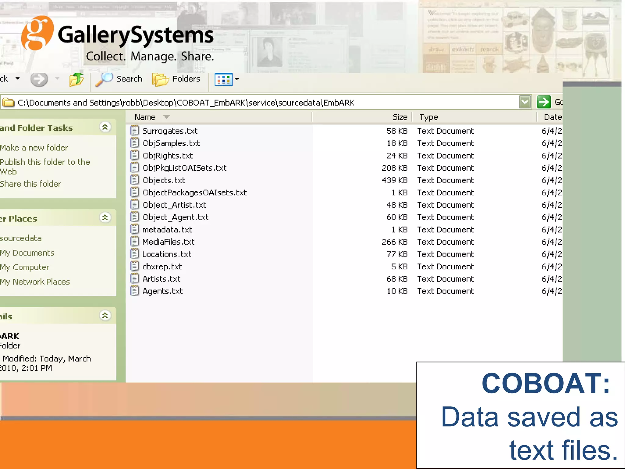 COBOAT: Data saved as text files.