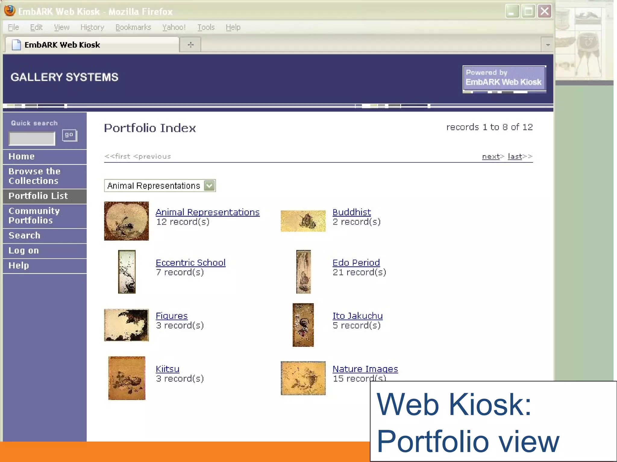 Web Kiosk: Portfolio view