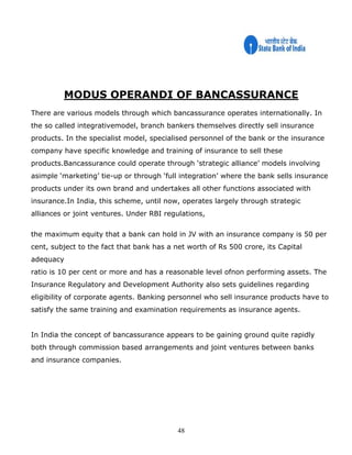 Modus Insurance A Project report on MUTUAL FUND AND BANK ASSURANCE SBI BANKS | PDF