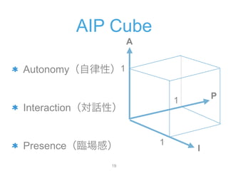 AIP Cube
Autonomyԣ?
InteractionԒԣ ?
PresenceRУ ?
A
I
P
1
1
1
!19
 