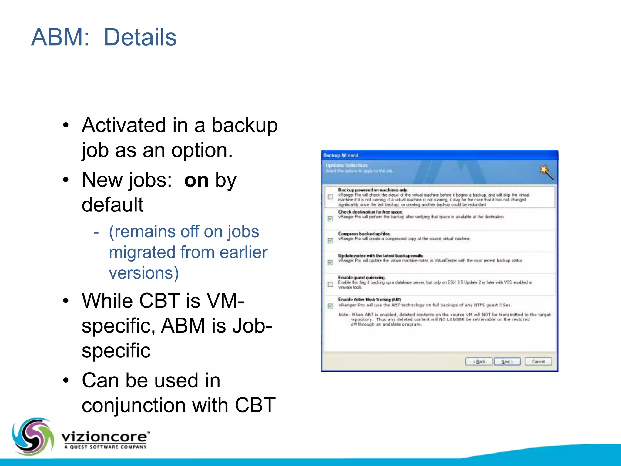 Without ABM both active and deleted changed blocks are backed up4Active BlockWhite SpaceChanged BlockDeleted Data