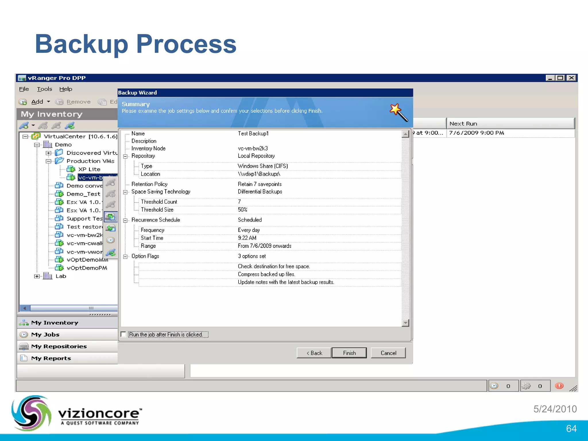 vRanger  Pro Architecture for LAN free backupsRead Only AccessFC / iSCSI Switch(s)ESXHostESXHostvRanger Server The storage is presented to both the ESX hosts and the vRanger server.Lun 1Lun 2Lun 0SAN Storage5/24/201049