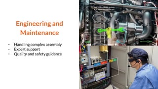 Engineering and
Maintenance
- Handling complex assembly
- Expert support
- Quality and safety guidance
 