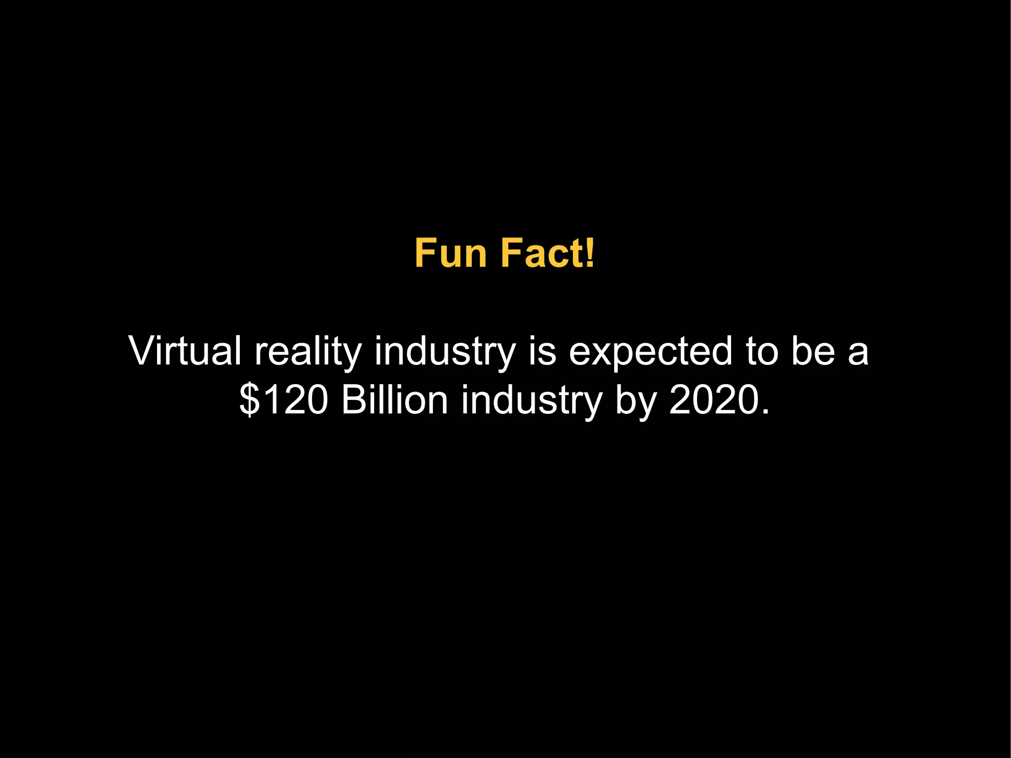 Fun Fact!
Virtual reality industry is expected to be a
$120 Billion industry by 2020.
 