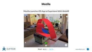 www.eliftech.com
Mozilla
Mozilla Launches iOS App to Experiment With WebAR
Read more - here.
 