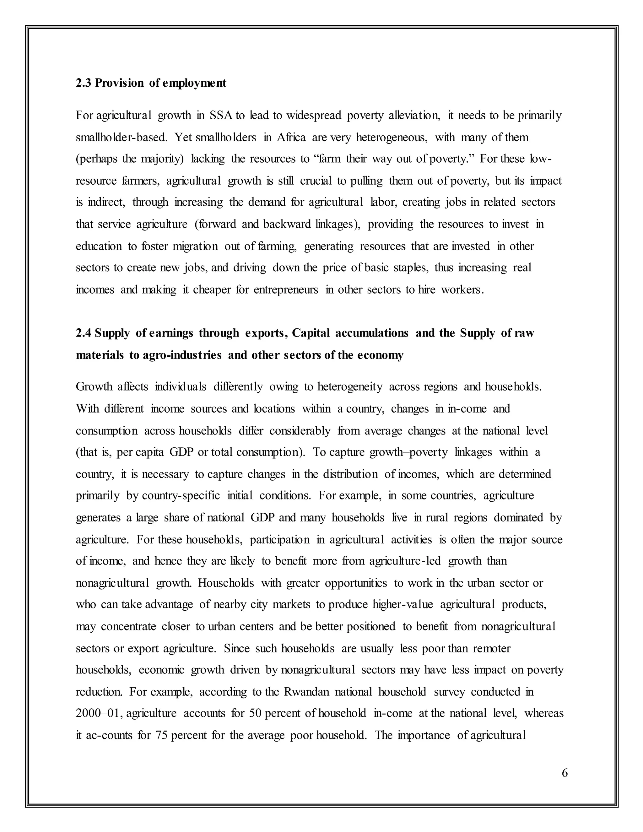 Role of agriculture in economic development of the ssa | DOCX