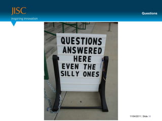 Open beta November 2007myExperiment has over 3000 members, 200 groups, 1000 workflows, 300 files and 100 packs*Go to www.myexperiment.org to access publicly available content or create an account*April 201111/04/2011 | Slide 19