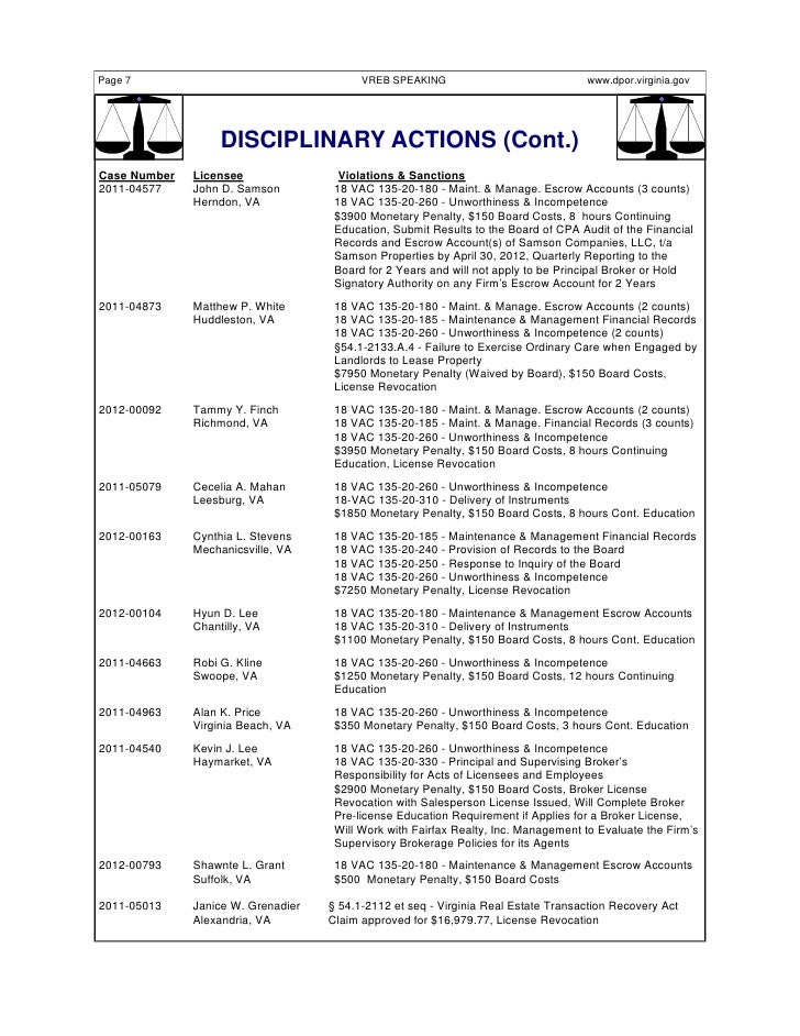 virginia real estate board newsletter spring 2012 va incompetence notice response form