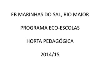 EB MARINHAS DO SAL, RIO MAIOR
PROGRAMA ECO-ESCOLAS
HORTA PEDAGÓGICA
2014/15
 