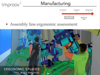 Manufacturing
• Assembly line ergonomic assessment
 