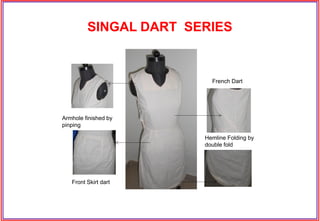 SINGAL DART SERIES
Armhole finished by
pinping
Front Skirt dart
French Dart
Hemline Folding by
double fold
 
