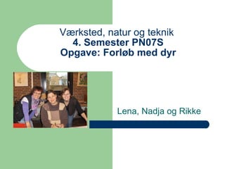 Værksted, natur og teknik  4. Semester PN07S Opgave: Forløb med dyr Lena, Nadja og Rikke 