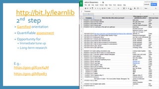 http://bit.ly/learnlib
2nd step
• Learn about library services
• Gamified scavenger hunt
• BYOD
• Split in groups: peer support
• Project-based
• Self-paced, self-directed
 